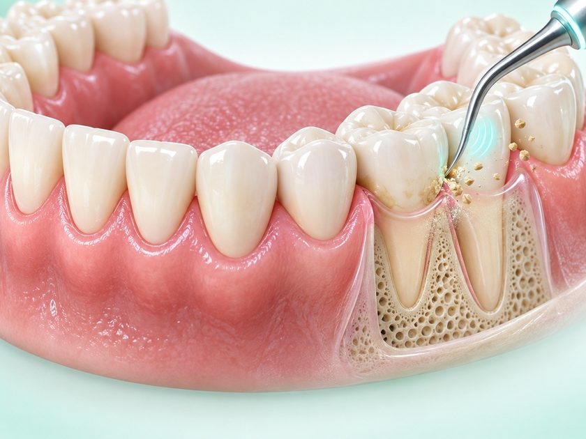 Diş taşı temizliği — ultrasonik uçla diş eti çizgisindeki taşların temizlenmesi