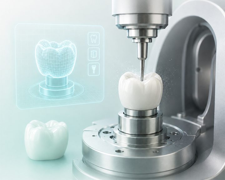 CAD/CAM freze makinesinde zirkonyum kron üretimi